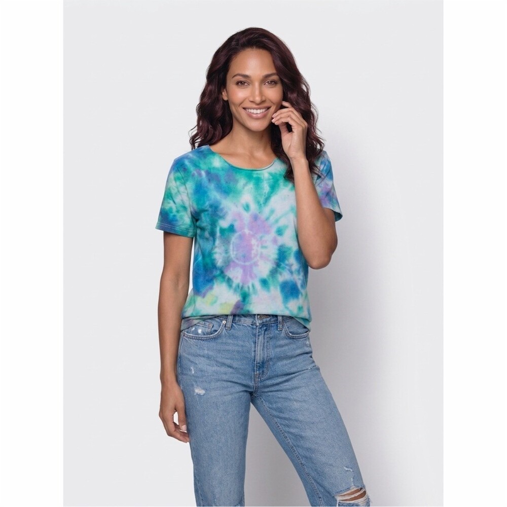 Old Navy Girls T-Shirt XL (14-16) Blue Green Purple Tie Dye Swirl Crew